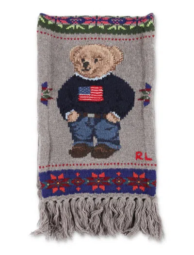 Polo Ralph Lauren Wool Blend Intarsia Polo Bear Scarf In Gray