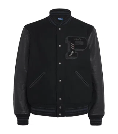 Polo Ralph Lauren Wool-blend Leather-sleeve Varsity Jacket In Black