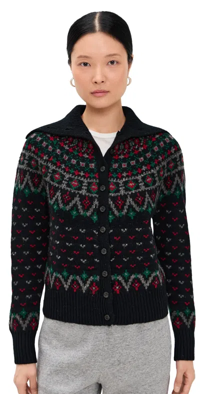 Polo Ralph Lauren Wool Blend Long Sleeve Collared Cardigan Polo Black Multi