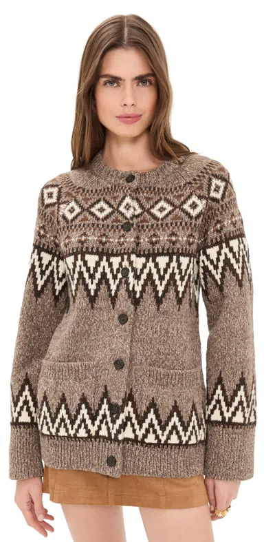 Polo Ralph Lauren Wool Blend Long Sleeve Crew Neck Cardigan Mushroom Multi In Brown