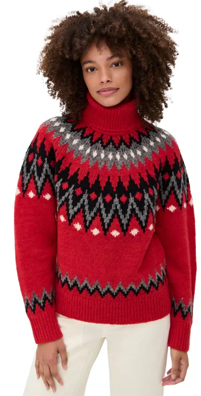 POLO RALPH LAUREN WOOL BLEND LONG SLEEVE TURTLENECK PULLOVER SWEATER FIRESIDE RED MULTI