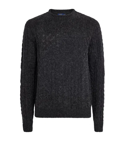 Polo Ralph Lauren Wool-blend Monochrome Flag Sweater In Gray
