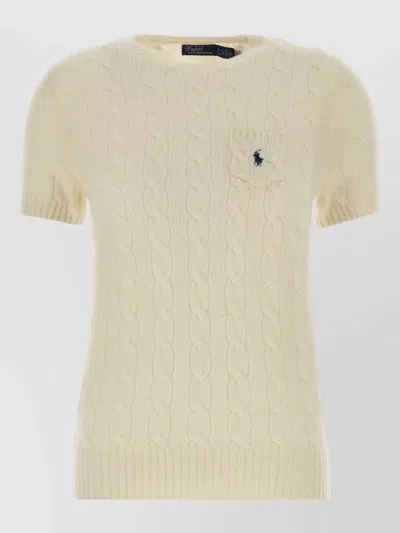 Polo Ralph Lauren Wool Blend Sweater Cable Knit Pocket In Neutral