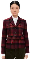 Polo Ralph Lauren Belted Wool-blend Plaid Tweed Jacket In Red