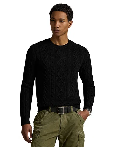 Polo Ralph Lauren Wool Cable Knit Crewneck Sweater In Black