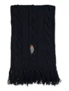 Polo Ralph Lauren Wool Cable Scarf Bear In Navy