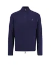 Polo Ralph Lauren Blue Cardigan With High Neck And Pony Embroidery On The Front In Blue
