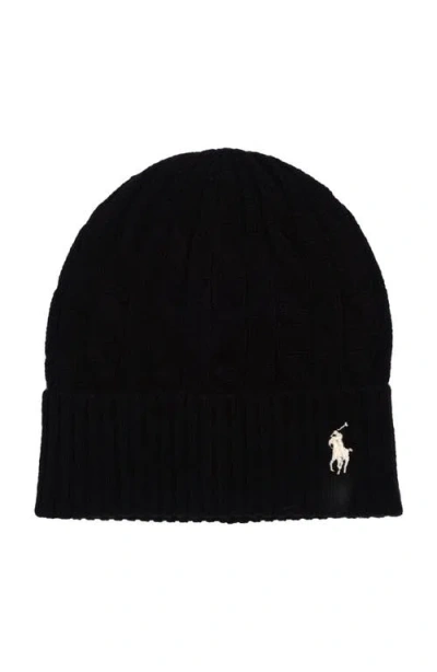 Polo Ralph Lauren Wool Cashmere Cable Beanie In Black