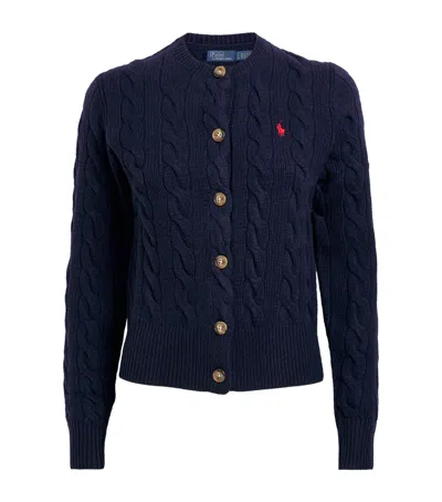 Polo Ralph Lauren Cable-knit Cotton Crewneck Cardigan Clothing In Blue