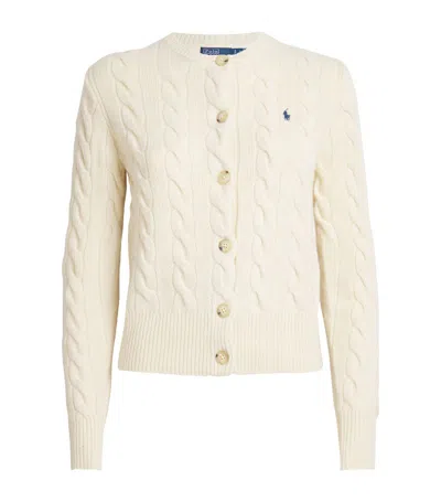 Polo Ralph Lauren Cable Knit Cardigan With Ribbed Cuffs In Neutral