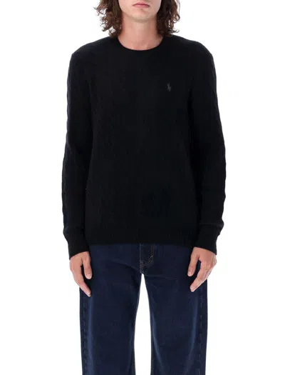 Polo Ralph Lauren Mens Polo Black Crewneck Cable-knit Wool And Cashmere-blend Knit Jumper Xxl
