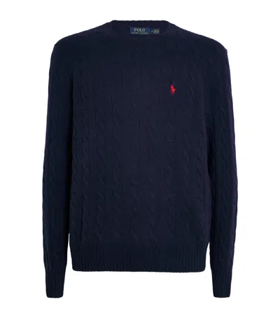 POLO RALPH LAUREN WOOL-CASHMERE CABLE-KNIT POLO PONY SWEATER