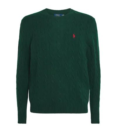 Polo Ralph Lauren Wool-cashmere Cable-knit Polo Pony Sweater In Green