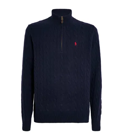 POLO RALPH LAUREN WOOL-CASHMERE CABLE-KNIT QUARTER-ZIP SWEATER