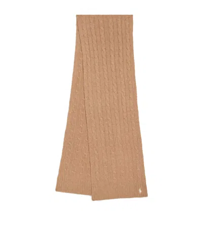 Polo Ralph Lauren Wool-cashmere Cable-knit Scarf In Brown