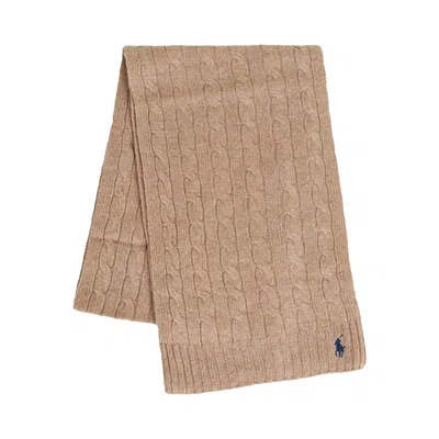 Pre-owned Polo Ralph Lauren Wool Cashmere Classic Cable Scarf 'camel' | Tan | Men's Size Onesize