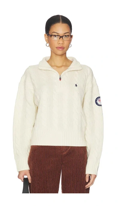 Polo Ralph Lauren Wool Cashmere Half Zip Sweater In White