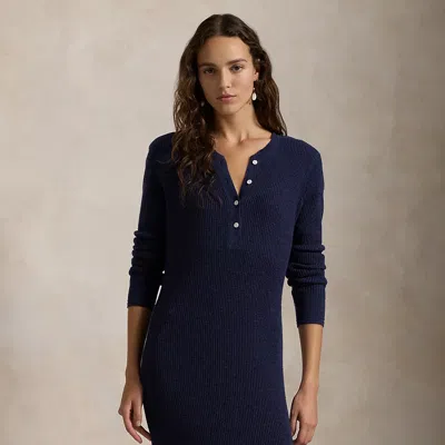 Polo Ralph Lauren Wool-cashmere Henley Sweater Dress In Denim Heather