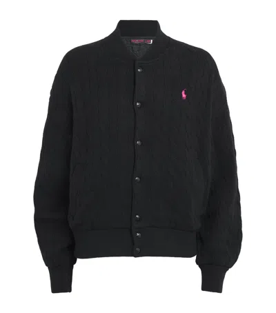 Polo Ralph Lauren Wool-cashmere Pink Pony Cardigan In Black