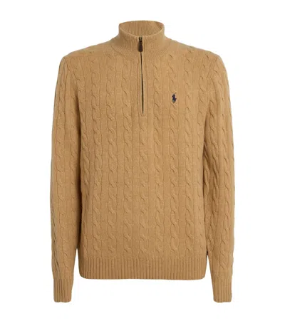 Polo Ralph Lauren Wool-cashmere Quarter-zip Sweater In Brown