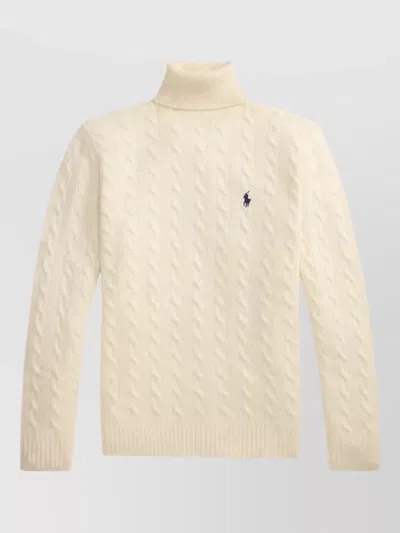 Polo Ralph Lauren Wool Cashmere Ribbed Turtleneck Sweater In Neutral