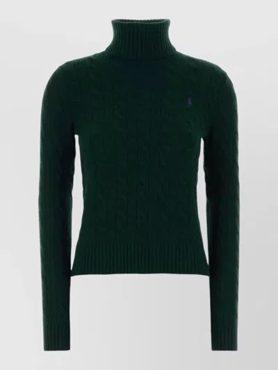 Polo Ralph Lauren Dark Green Wool-blend Cable-knit Turtleneck Sweater