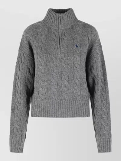 Polo Ralph Lauren Wool Cashmere Sweater High Neck Cropped In Gray