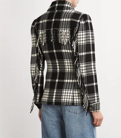 Polo Ralph Lauren Plaid Wool Jacket With Fringes In Black