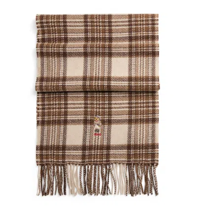 Polo Ralph Lauren Wool Check Polo Bear Scarf In Brown