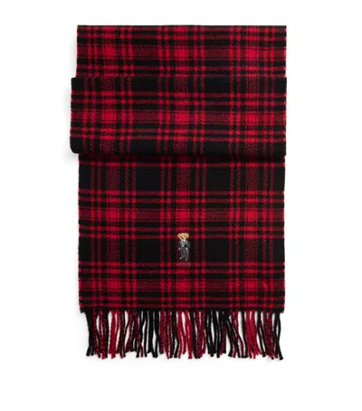 Polo Ralph Lauren Wool Check Polo Bear Scarf In Red