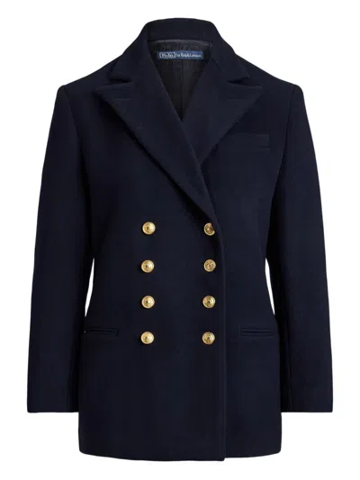 Polo Ralph Lauren Wool Coat With Logo In Blue