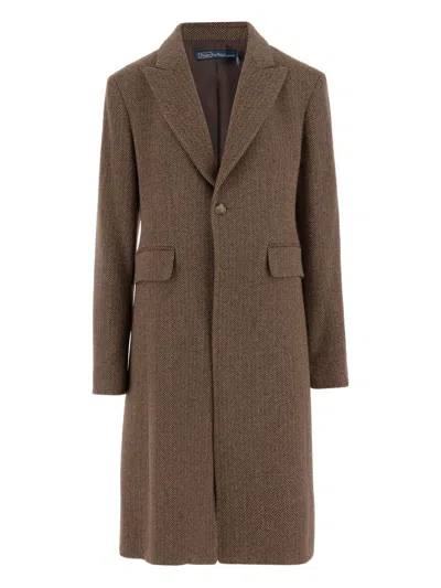 Polo Ralph Lauren Wool Coat With Logo In Brown