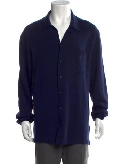 Pre-owned Polo Ralph Lauren Wool Collar Cardigan In Blue