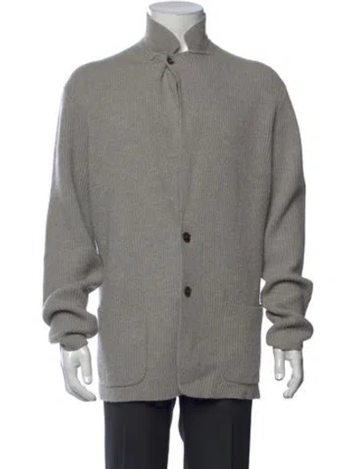 Pre-owned Polo Ralph Lauren Wool Collar Cardigan In Grey