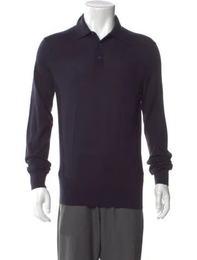 Pre-owned Polo Ralph Lauren Wool Collar Polo Sweater In Blue