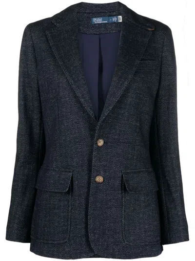 Polo Ralph Lauren Peak-lapels Herringbone Blazer In Blue