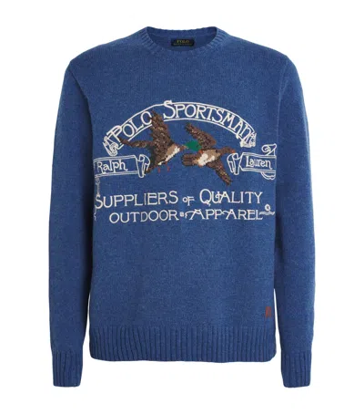 Polo Ralph Lauren Wool-cotton Polo Sportsman Sweater In Blue