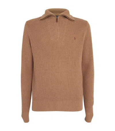 Polo Ralph Lauren Wool-cotton Quarter-zip Sweater In Beige