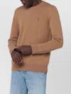Polo Ralph Lauren Wool Crew Neck Sweater With Ribbed Cuffs In Brown