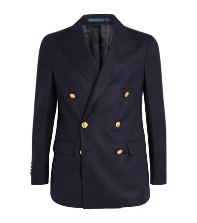 Polo Ralph Lauren Mens Navy Doleskin Double-breasted Peak-lapel Wool Blazer