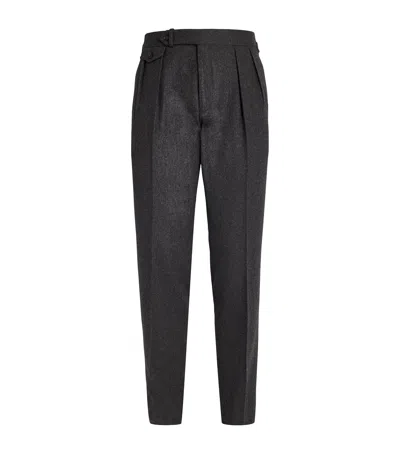 Polo Ralph Lauren Wool Flannel Pleated Trousers In Black