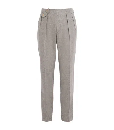 Polo Ralph Lauren Wool Flannel Pleated Trousers In Gray
