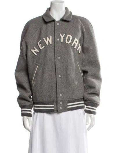 Pre-owned Polo Ralph Lauren Wool Graphic Print Bomber Jacket In Gray