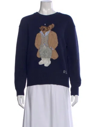 Pre-owned Polo Ralph Lauren Wool Graphic Print Pullover In Blue