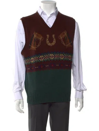 Pre-owned Polo Ralph Lauren Wool Graphic Print Sweater Vest In Multi