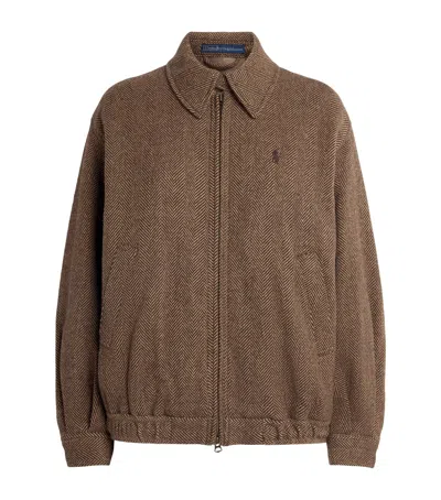 Polo Ralph Lauren Wool Herringbone Bomber Jacket In Brown