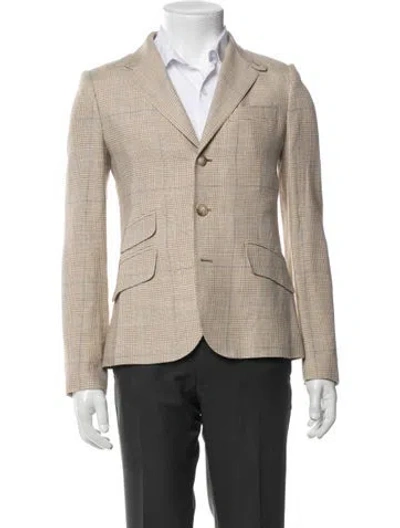 Pre-owned Polo Ralph Lauren Wool Houndstooth Print Blazer In Neutral