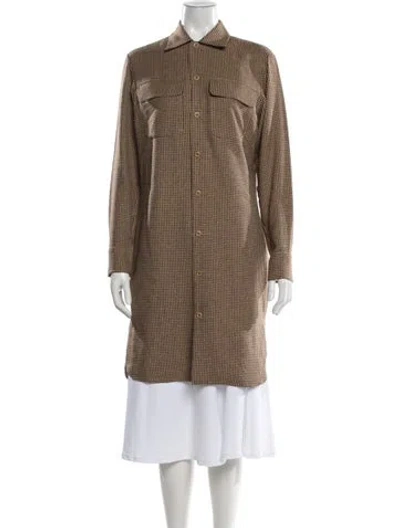 Pre-owned Polo Ralph Lauren Wool Houndstooth Print Coat In Brown