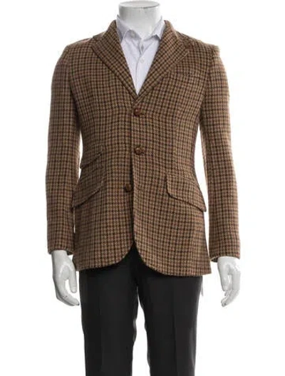 Pre-owned Polo Ralph Lauren Wool Houndstooth Print Jacket In Brown