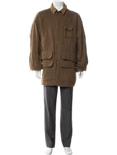 Pre-owned Polo Ralph Lauren Wool Houndstooth Print Parka In Brown